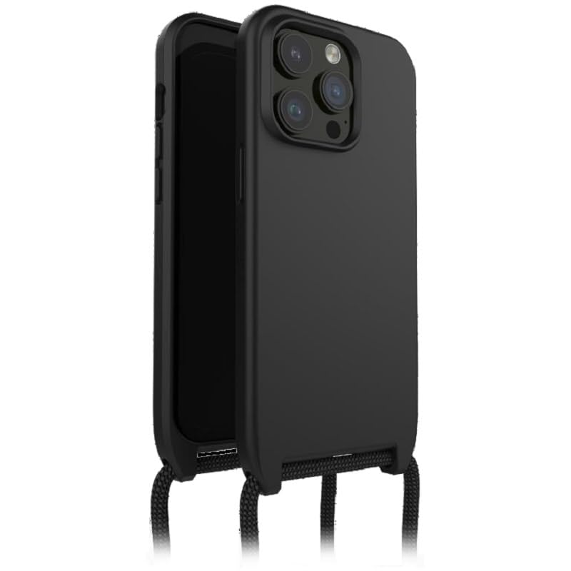 Otterbox Funda React Lanyard con MagSafe para iPhone 15 Pro MAX, Funda Protectora con Cinta para Cuello Ajustable y Desmontable, Testada según los Estándares Militares, Negro, Sin Caja Retail