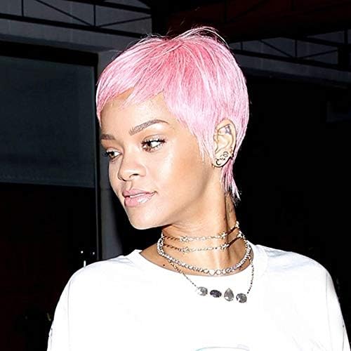 Rainbow Snow Short Bob Pink Synthetic Wigs Heat Resistant Hair Rihanna Style Wigs