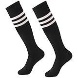 Soccer Team Socks Stripe Back to School Gift, Calbom Unisex Cosplay Knee High Athletic Stretch Rugby Sports Hosiery Socks 2 Pack Black