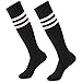 Calbom Soccer Team Socks Stripe Back to School Gift, Unisex Cosplay Knee High Athletic Stretch Rugby Sports Hosiery Socks 2 Pack Black