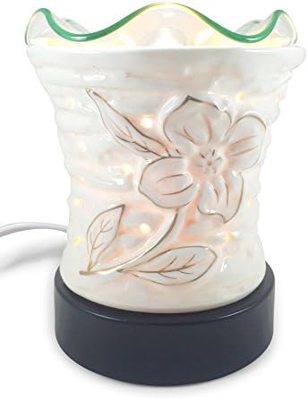 Gilt Flower Porcelain Ceramic Electric Dimmer-controlled Fragrance Lamp with Free Replacement Halogen Bulb