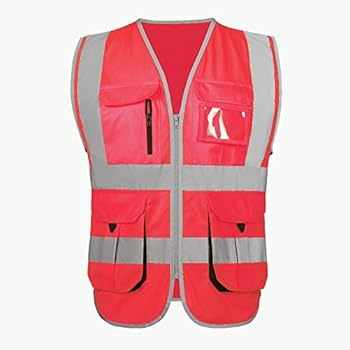 High Visibility Red Safety Vest Reflective With Pockets for Men and Women| Hi Vis Vest Construction Workwear Uniforms | Unisex (XL, Red)