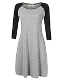 Leadingstar Women Round Collar Casual Long 3/4 Contrast Raglan Sleeve Raglan T Shirt Tunic Dress-Grey+Black S