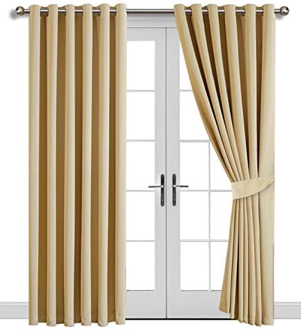 Imperial Rooms Blackout Curtains & Drapes Eyelet Cream Curtains for Bedroom - Super Soft 108 Inch Drop Extra Long Living Room Thermal Curtain with Tiebacks, 2 Panels (229x274cm)