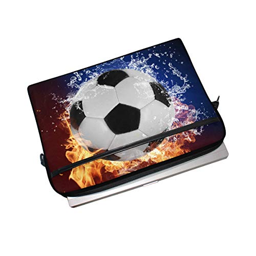 JOYPRINT Laptop Sleeve Case, Soccer Ball in Fire Water 14-14.5 inch Briefcase Messenger Notebook Computer Bag with Shoulder Strap Handle for Men Women Boy Girls - Thumbnail 3