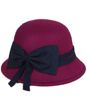 Womens Bowknot Wool Cloche Bucket Hat Dress Winter Cap Fashion