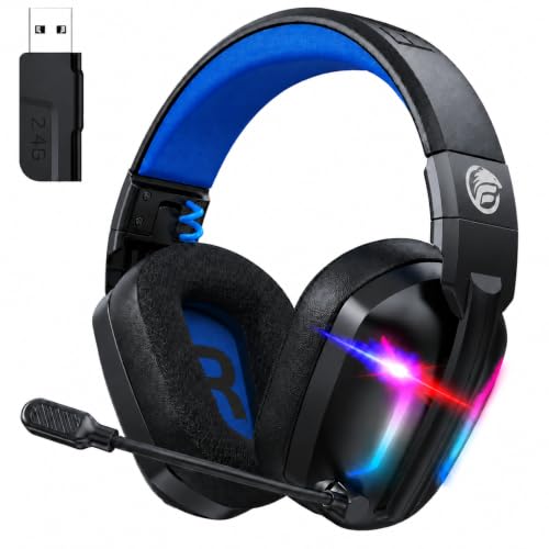 Fachixy Wireless Gaming Headset with Microphone for PS5, PS4, PC, Switch, Mac and Laptop, 2.4GHz Low Latency USB & Bluetooth, Foldable with LED Light, Surround Sound and 80 Hours Battery Life