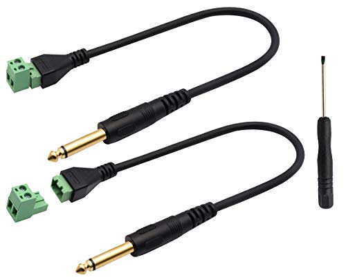 zdyCGTime 6.35mm Screw Terminal Block Connector Cable 6.35mm （1/4 Inch） Audio Mono Male to 2 Pin/Way Female Bolt Screw Shield terminals Pluggable Microphone Type Adapter Cable（30CM/2Packs)(2-Pole/M)