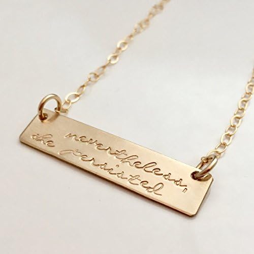 Nevertheless she persisted necklace, gold bar necklace, hand stamped jewelry