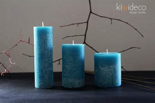 Handmade Turquoise Rustic Pillar Candles Set - Scandinavian Design Home Decor for Modern Interior Design