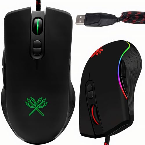 GADIRIA DunMoon Wired Gaming Mouse - 1,200 to 7,200 dpi, Optical Gaming Mouse, Ergonomic, LED with 7 Programmable Buttons, RGB Lighting for PC, Laptop, Computer - Gaming Mouse.