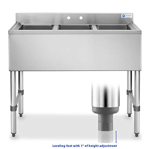 ROVSUN Commercial Underbar Sink - 1 Compartment, 304 Stainless Steel, Freestanding (14.6"L X 18.4"W X 33"H)