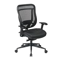 SPACE Seating Breathable Mesh High Back and Padded Black Leather Seat, Ultra 2-to-1 Synchro Tilt Control, Seat Slider and Gunmetal Finish Executive Chair