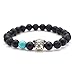 Karseer Black Matte Onyx and Lava Energy Stone Mala Beaded Stretch Bracelet with Bulldog Mascot Charm and Birthstone Embellishment, Handmade Friendship Jewelry Gift Unisex 7
