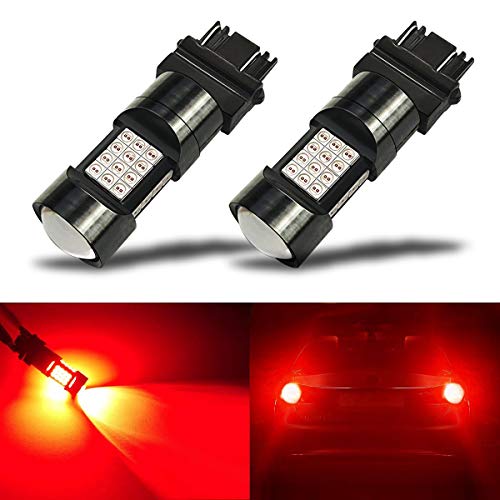 iBrightstar Newest Extremely Bright 36-SMD 3030 Chipsets 3156 3157 3056 3057 LED Bulbs with Projector Lens Replacement for Tail Brake Lights, Brilliant Red