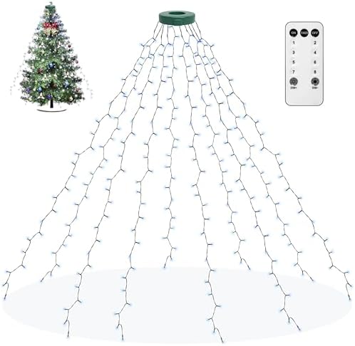 aneeway Christmas Tree Lights 200LED, Christmas String Lights Waterproof 1.5m 10 Strands 8 Modes Christmas Decorations Xmas Lights with Memory for Indoor Outdoor Decoration - Cold White