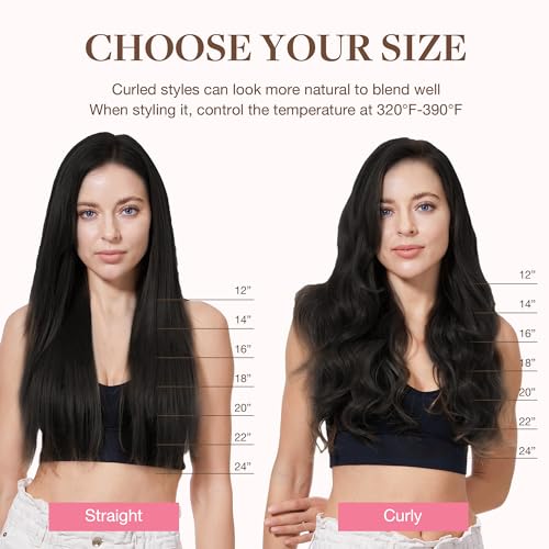 GOO GOO Clip in Hair Extensions, 50 cm 120 g 7 Pieces, 1B Natural Black, Clip in Human Hair, Remy Human Natural Clip in Hair Extensions