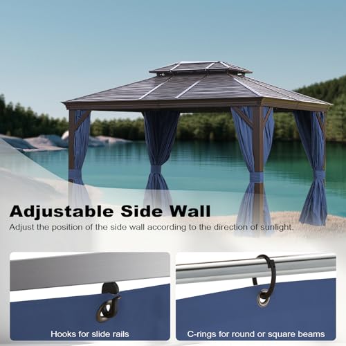 slashome 10'x12' Gazebo Curtains Outdoor Waterproof, Navy Blue Universal Replacement Curtain 4-Panels, Sidewalls with Zipper for Garden, Patio, Yard (Only Curtains)