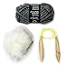 Super Soft Chunky Yarn Pom Pom Beanie DIY Knit Kit, Large Wood Knitting Needles (Heather Grey)