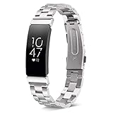 Shangpule Compatible for Fitbit Inspire & Inspire HR Bands, Stainless Steel Metal Replacement Strap Bracelet Wrist Band Accessories for Fitbit Inspire Women Man Large Small (Silver)