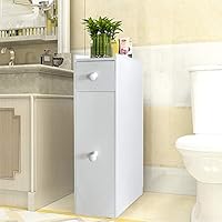 QIHANG-US Slim Storage Cabinet Bathroom Toilet Paper Holder Floor Wood Cabinet Narrow with Slide Out Drawers for Bathroom Kitchen Bedroom (White)