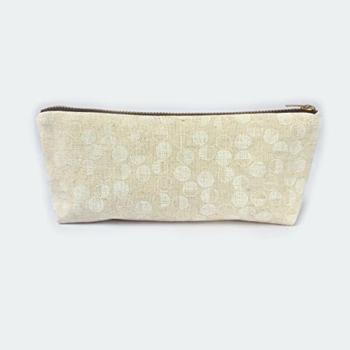 Minimalist Pencil Case or Makeup Bag- Handmade Linen Zipper Pouch Organizer Back to School- Little Circles