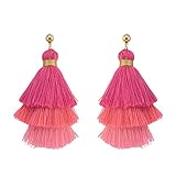idealway 3 Layered Colorful Womens Stylish Earrings Bohemian Style Summer Tassel Drop Earrings (Pink)