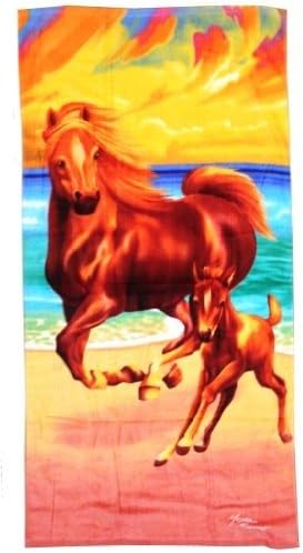 Palomino Sunset Beach Towel - Horses on Beach 30 in X 60 In