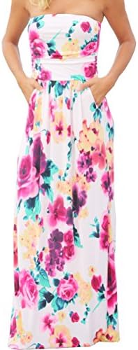 ISYITLTY Women's Off Shoulder Ruffle Maxi Floral Print Party Long Dress M