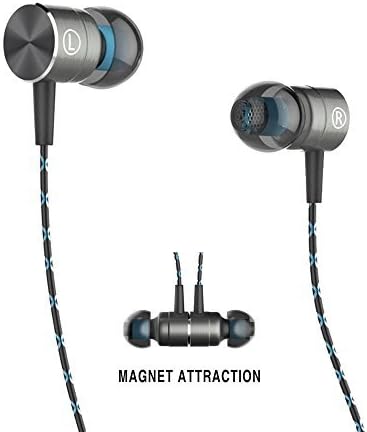 Headset,Magnet Attraction Sport In-Ear Earbuds Heaphones Earphones with Mic &amp; Stereo Bass &amp; Volume Control (Blue)
