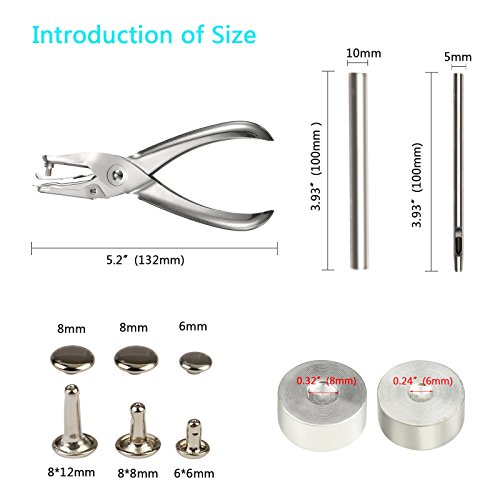 300 Sets 3 Sizes Leather Rivets LANMOK Double Cap Rivet Buttons Press Studs with Pliers and 3 Pieces Fixing Set Tools for Rivets Replacement DIY Craft Repairing Decoration - Thumbnail 6