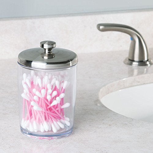 iDesign Gina Plastic Bathroom Vanity Canister with Lid for Cotton Balls