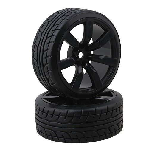 BQLZR Black Plastic Tires & 7-spoke Wheel Rims For RC1:10 Nitro Car Flat Racing Car Pack Of 4