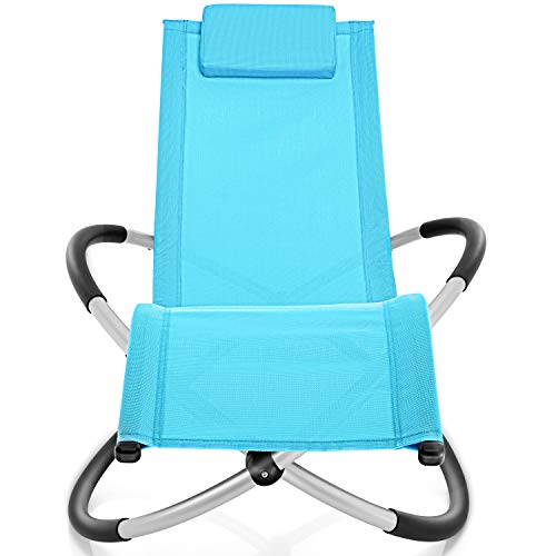 tillvex Relaxliege Gartenliege faltbar | Liegestuhl wetterfest | Schwungliege 180 kg Belastung | Gartenstuhl atmungsaktiv (Blau) – Bild 3