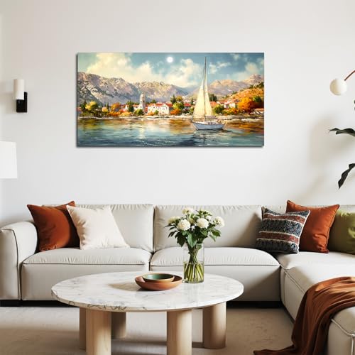 SERIMINO Modern Living Room Decoration Paintings, Large Frames for Decorative Canvas, Decorative Art Landscapes, Sailboat Paintings, Hallways Room, Bedrooms, Dining Room 50 x 100 cm