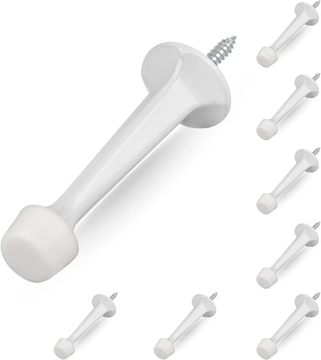 HOMOTEK 8 Pack Heavy Duty Solid Rigid Door Stop with Soft Rubber Tip, Zinc Die Cast Door Stopper Protect Wall & Door , White: Home Improvement