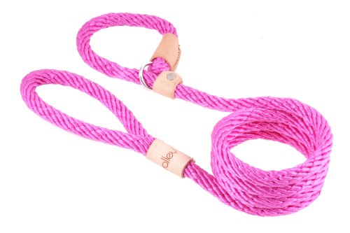 Alvalley Hot Pink Sport Slip Lead with Leather Stop for Dogs Made of Strong Multifilament Polypropylene Rope (13mm X 183cm or 1/2in X 6ft)