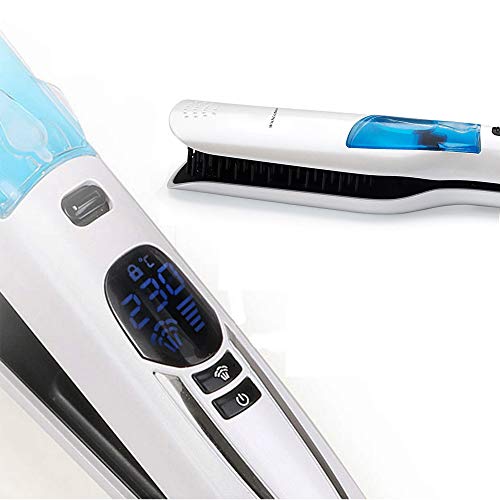 Professional Steam Hair Straightener, Spray Negative Ions Electric Hair Straightener Ceramic Plywood WishLotus with LED Display Double Sided Comb