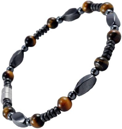 Men's Simulated Hematite and Simulated Tiger Eye Beaded Bracelet, 8.5 Inches