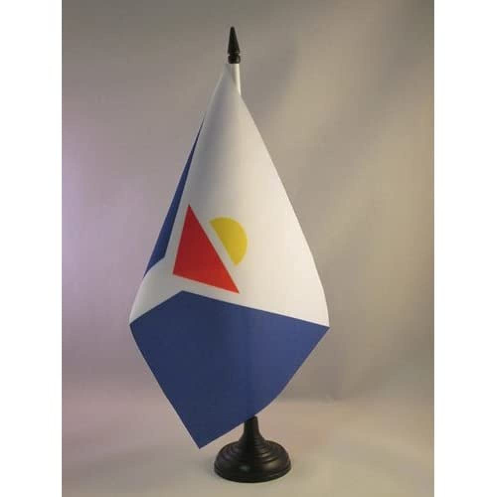AZ FLAG Saint Martin Table Flag 5'' x 8'' - St. Martiner Office Decoration 100% Polyester 21 x 14 cm - Mini Desk Flag with Pole and Black Plastic Base