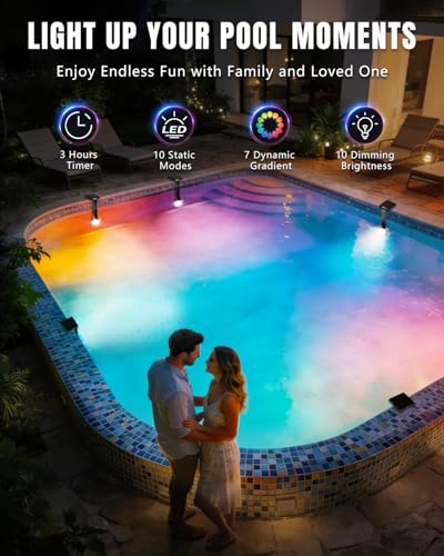 2026 Upgrade Solar Pool Lights Only for Inground Pool & Steel Wall Above Ground Pool, IP68 Waterproof, 17 Lighting, 6800mAh, Underwater Submersible Pool Lights with Remote, for Pool Party (1 Pack)