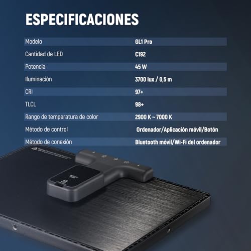 NEEWER GL1 Pro 15,5" Key Light Luz para Streaming, Foco Video con 2.4G PC y iOS Android App Control, 2800 Lúmenes, Sopporte de Escritorio, Compatible con Elgato Stream Deck para Gaming/Zoom, Negro