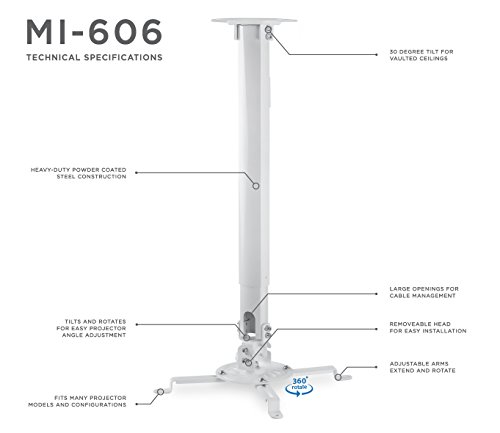 Mount-It! Ceiling Projector Mount Height Adjustable Universal Stand Fits Epson Optoma Benq Viewsonic Projectors, 30 Lbs Capacity (Long)