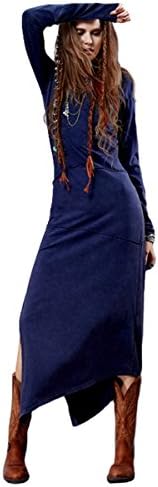 Denovelty women Slim Fit V-neck Club Party Sheath Stretch Bodycon Long Dress,Medium,Blue