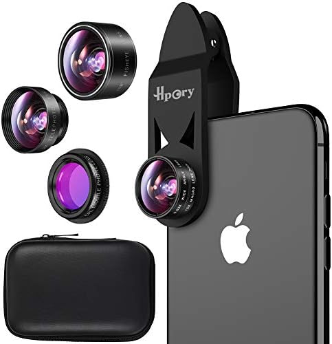 Hpory Phone Camera Lens Kit 5 in 1, Universal Lens Kit iPhone 8 7 Plus 6 & Most Smartphone, 0.63x Wide Angle Lens+15x Macro Lens +198ยฐ Fisheye Lens +CPL Lens+ 2X Telephone Lens