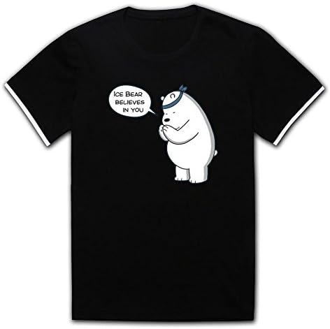 Cretive Men's Ice Bear Believes In You We Bare Bears Mercerized Cotton T Shirt Tees Black XXL