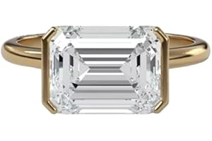 Phoenixjewel 2 Ct Emerald Cut East West Diamond Delicate Solitaire Wedding Half Bezel Engagement Ring For Women 14K Gold Plat