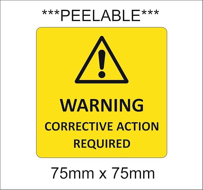 Corrective Action Required Labels Labels Stickers peelable Vinyl x 100 fire Safety 75mm x 75mm