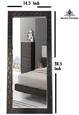 Seven Horses Brown Square Design Frame Full Size Dressing Wall Mirror (Size 15X39)