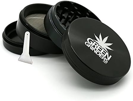 4-Piece 2.5” Weed Grinder, Marijuana Grinders, Black Herb Grinder with Kief Catcher &amp; Scraper, Cannabis Grinders - Large Anodized Aluminum &amp; (Carrying Case Also Included)